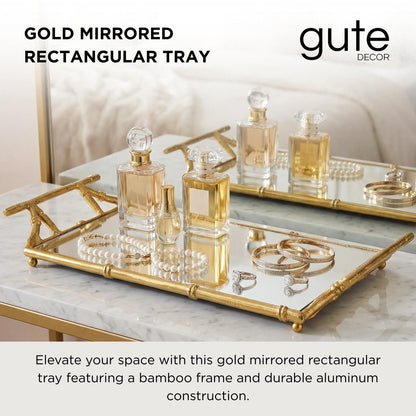 Large Gold Mirrored Tray With Bamboo And Display