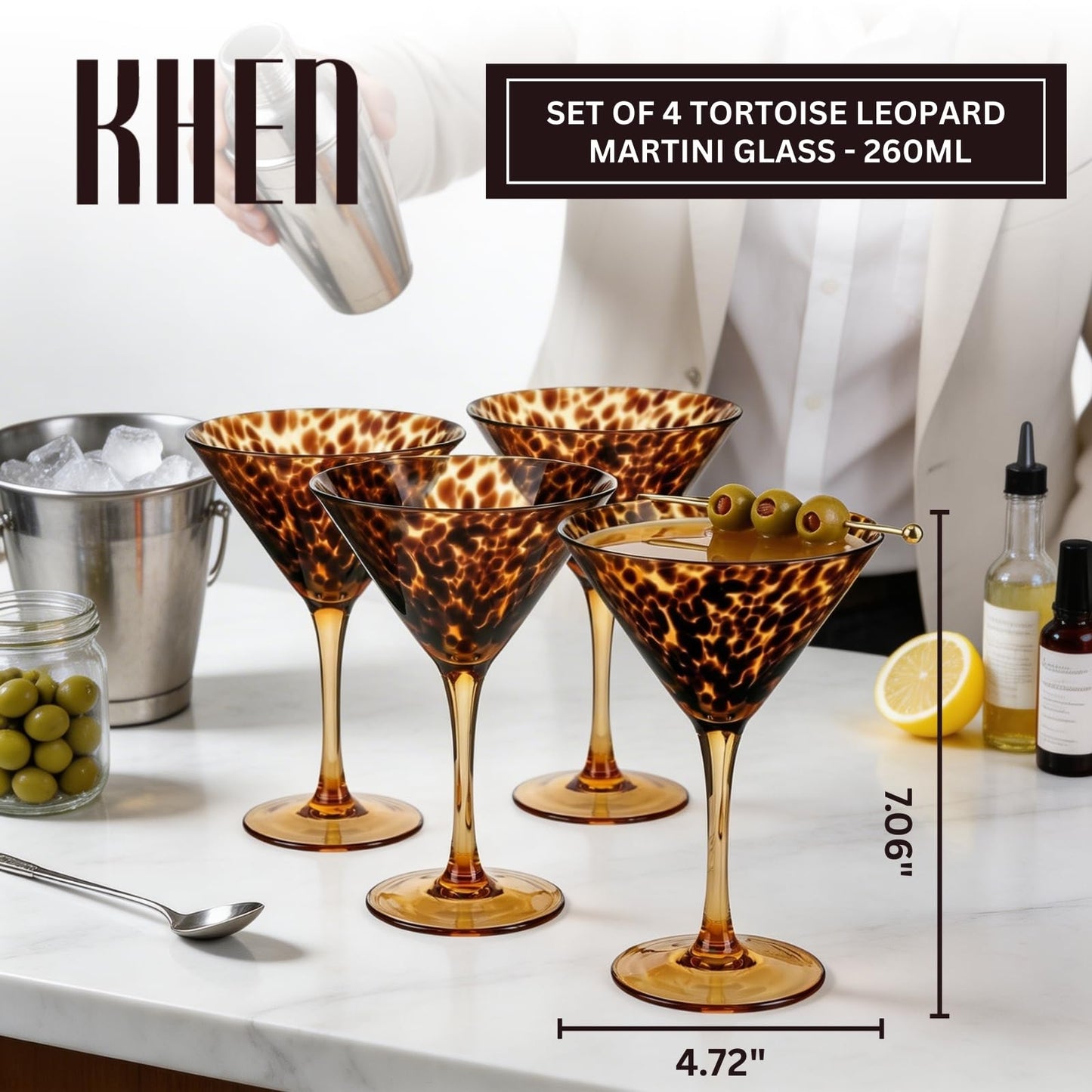 Tortoise Leopard Print Martini Glass Set of 4