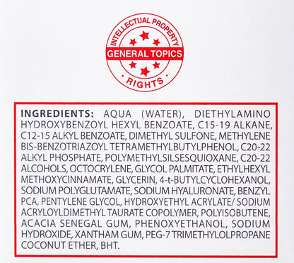 Face cream label showing ingredients list in a red bordered box with IP rights stamp on Tampa Home & Garden Store