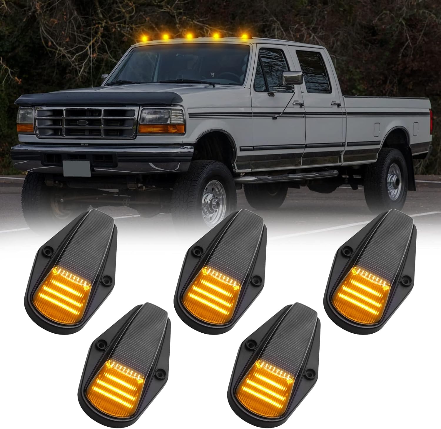 Ford F-250 Super Duty amber LED roof cab lights, 6-pack with clear smoked white lenses on Tampa Home & Garden Store