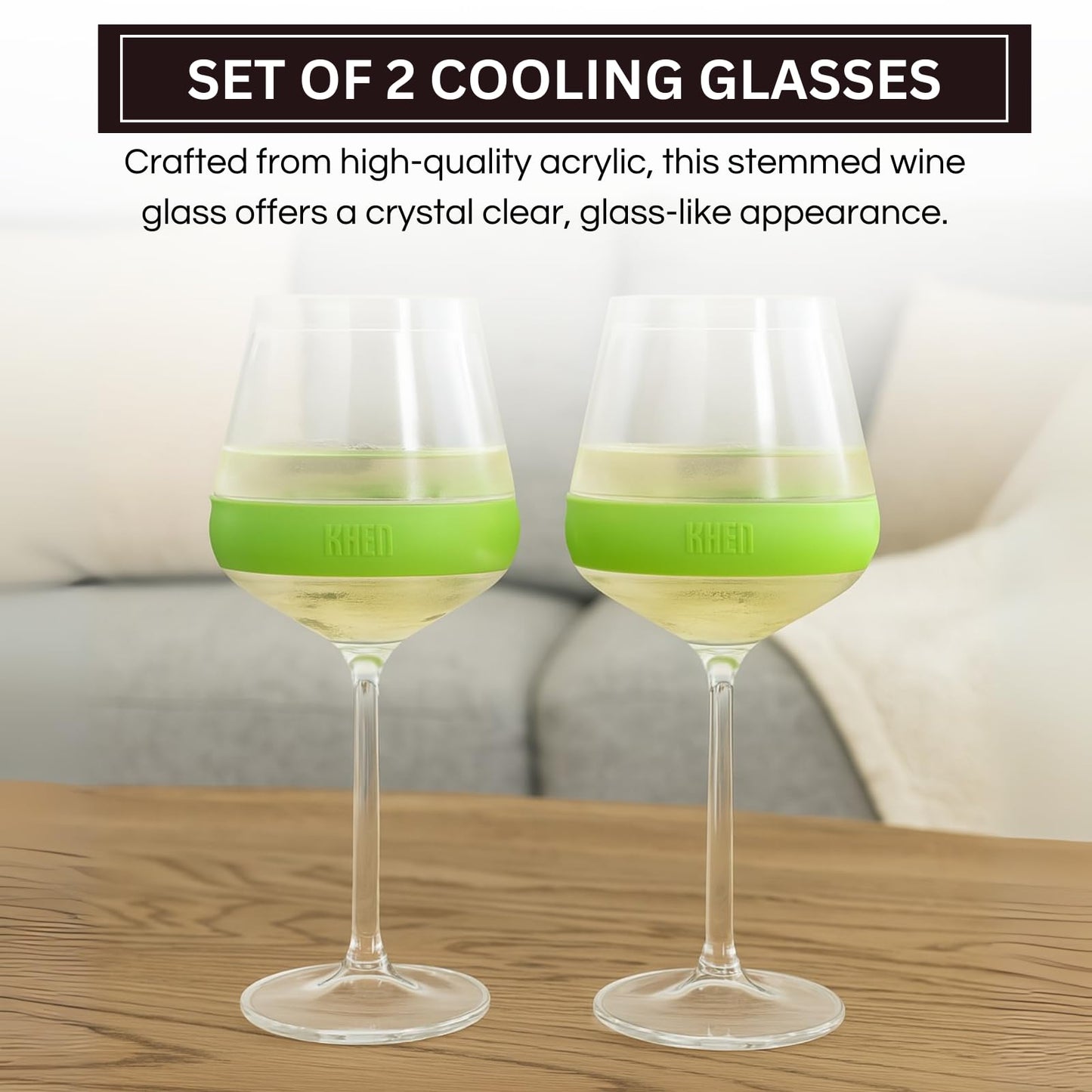 Set of 2 Stemmed Cooling Acrylic Wine Glasses