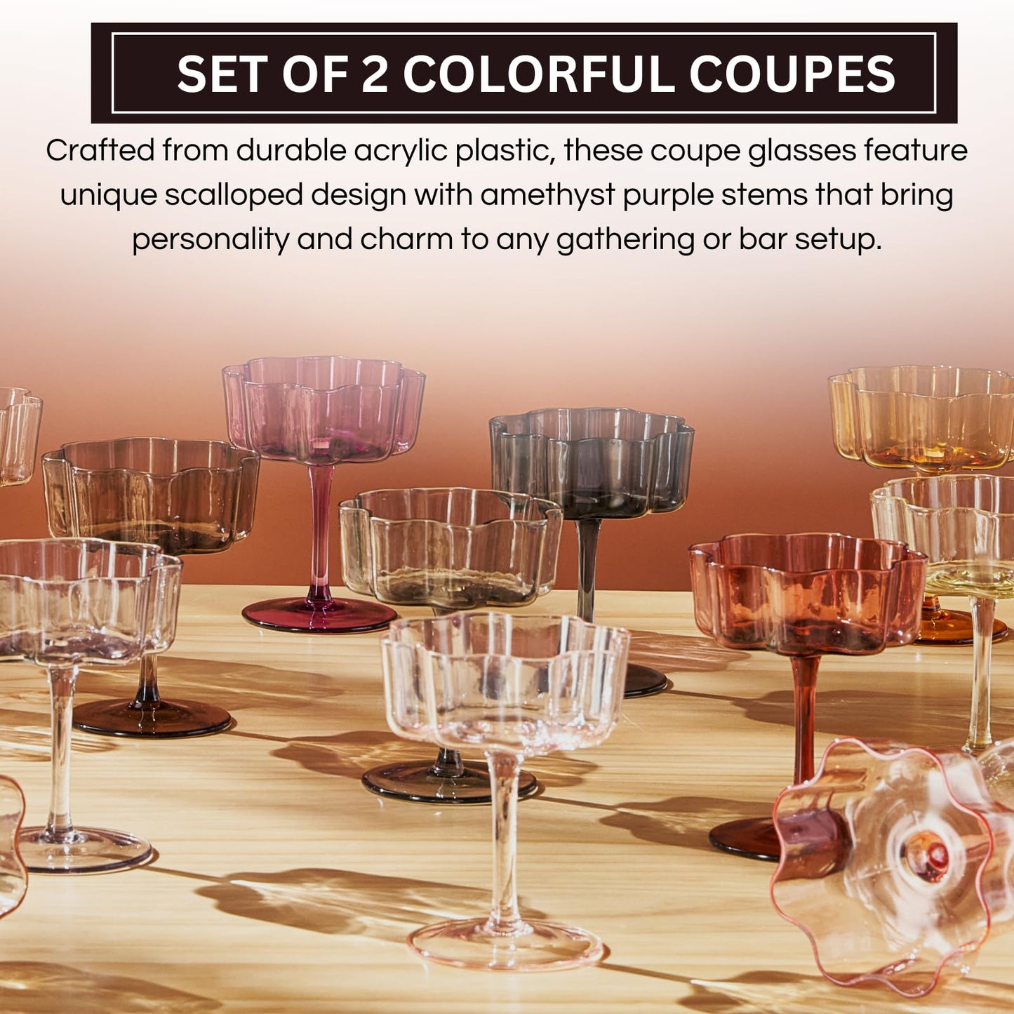Flower Wave Amethyst Cocktail Glasses Set of Two