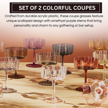 Flower Wave Amethyst Cocktail Glasses Set of Two