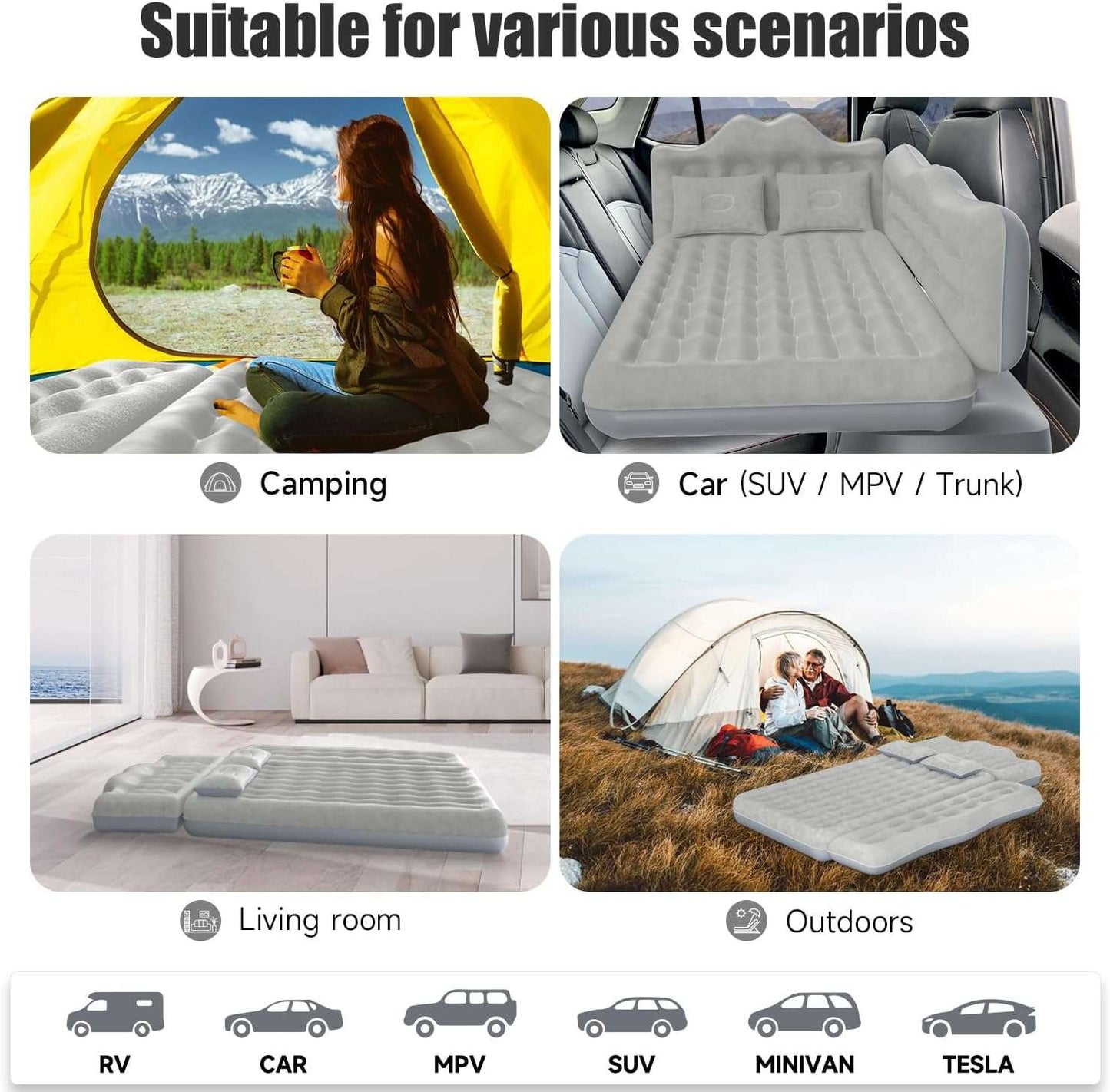 Thick backseat air mattress by Dikasun Outdoor, grey inflatable bed for car/SUV 30.31'' width on Tampa Home & Garden Store