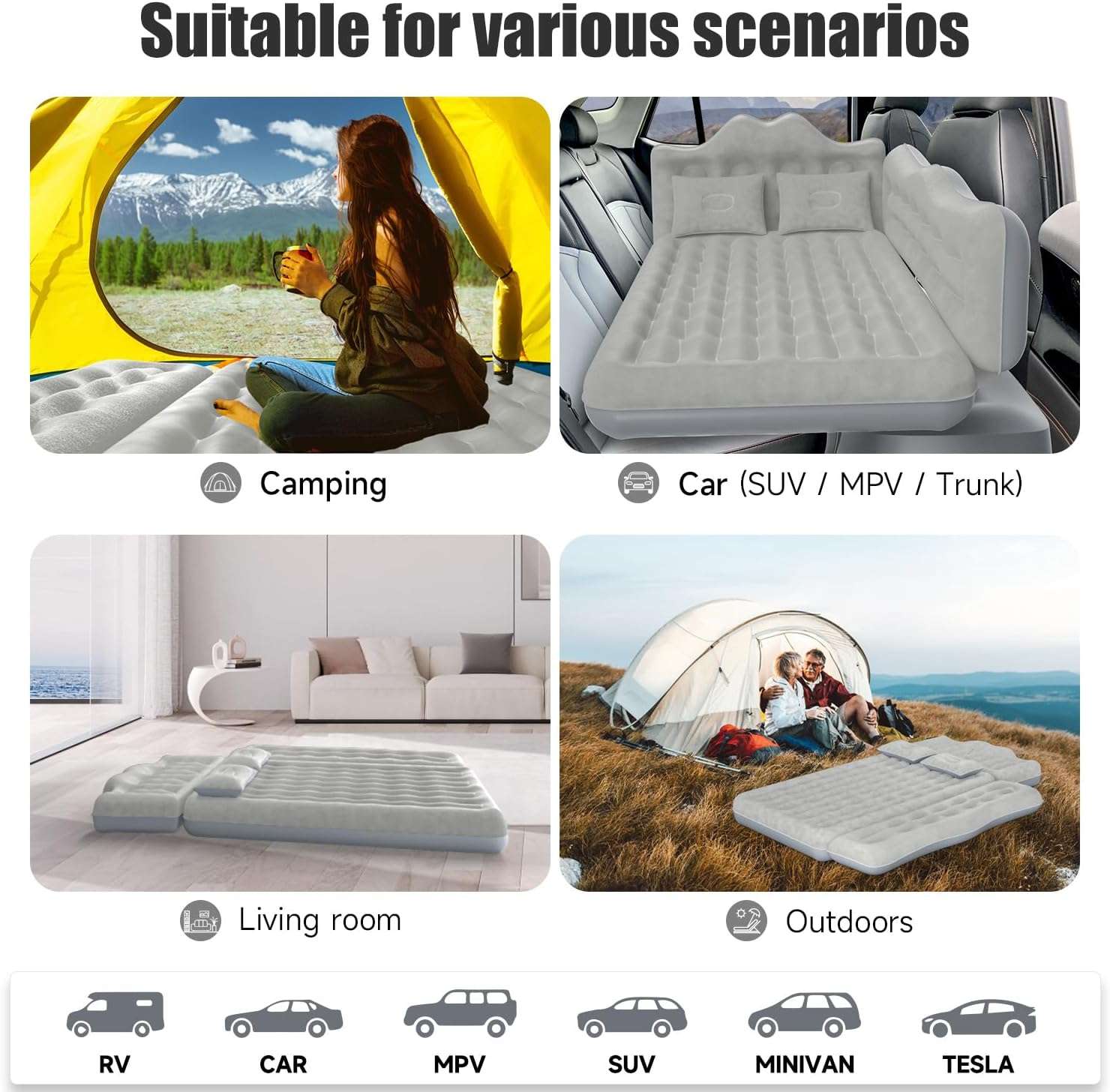 Thick backseat air mattress by Dikasun Outdoor, grey inflatable bed for car/SUV 30.31'' width on Tampa Home & Garden Store