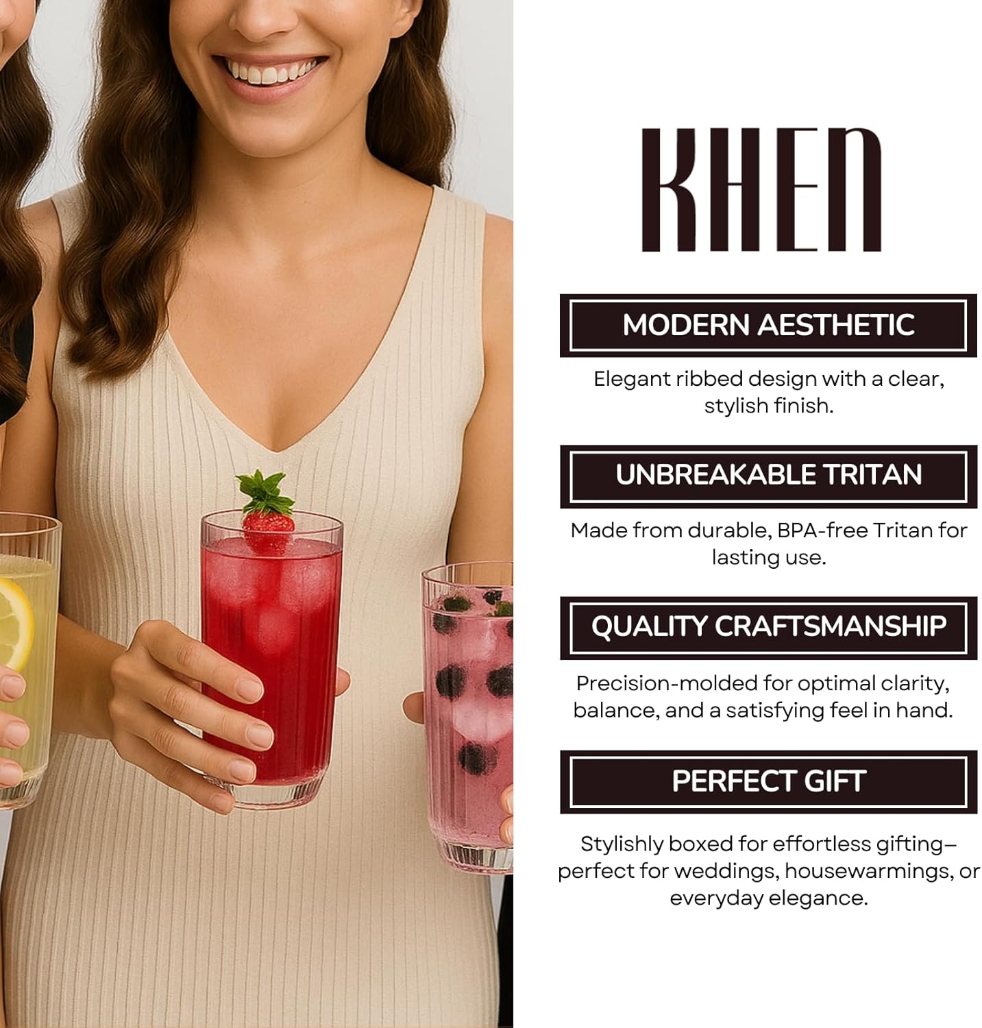 Clear and Shatterproof Ribbed Drinking Glasses