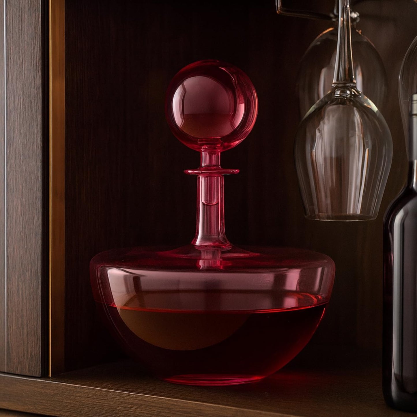 Blush Pink Low Arc Handblown Glass Decanter