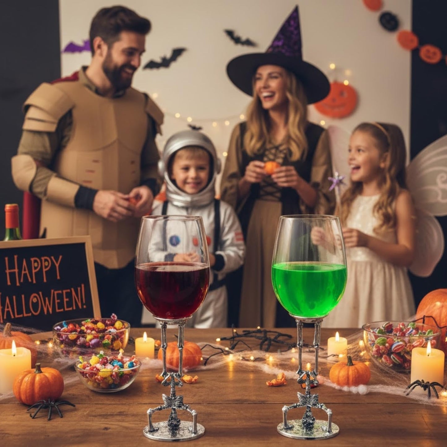 Spooky Skeleton Wine Glasses Set of Two and Decor