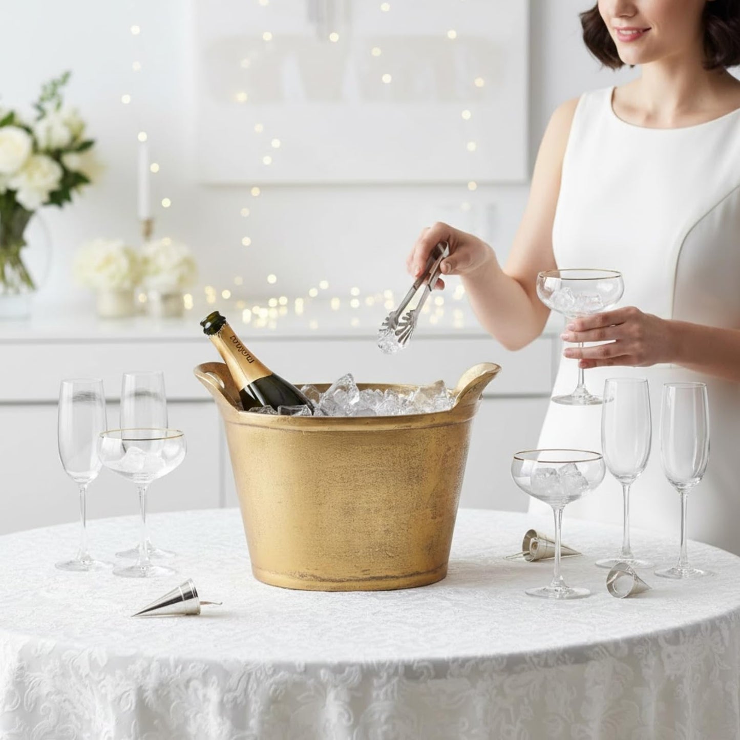 Golden Double Walled Ice Bucket and Cooler Set