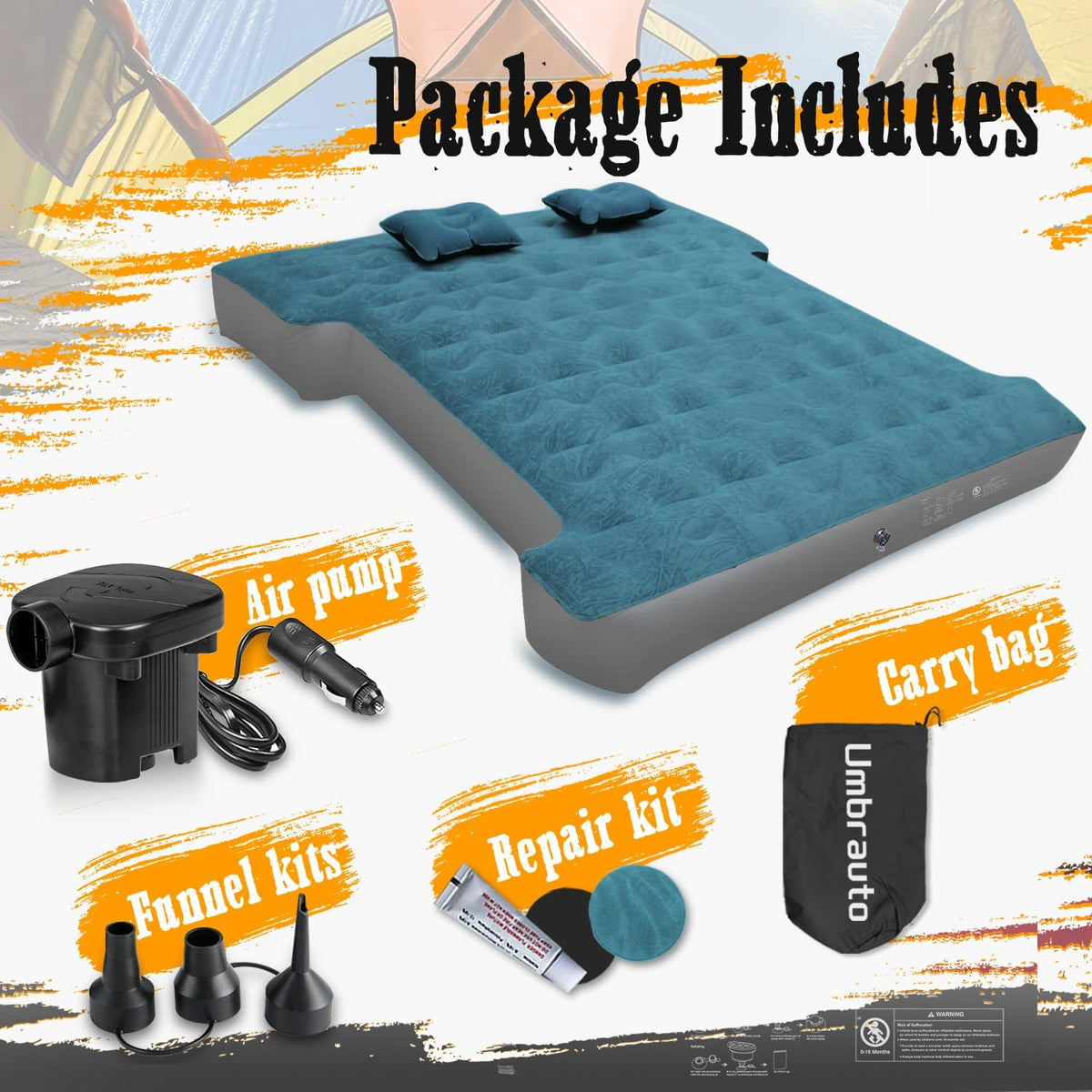 Umbrauto 5.5-5.8 ft teal truck bed air mattress 1.0 with pillows, air pump and carry bag on Tampa Home & Garden Store