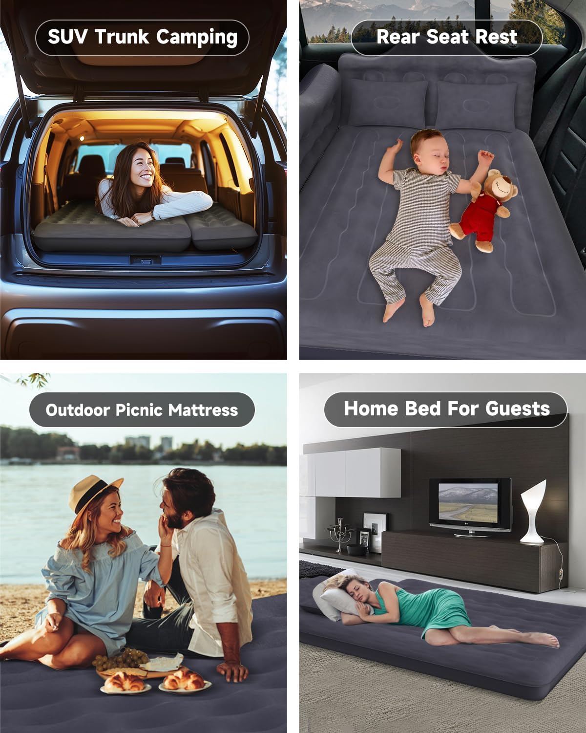 Umbrauto backseat car air mattress in black inflatable with pump and pillows for SUV/van on Tampa Home & Garden Store