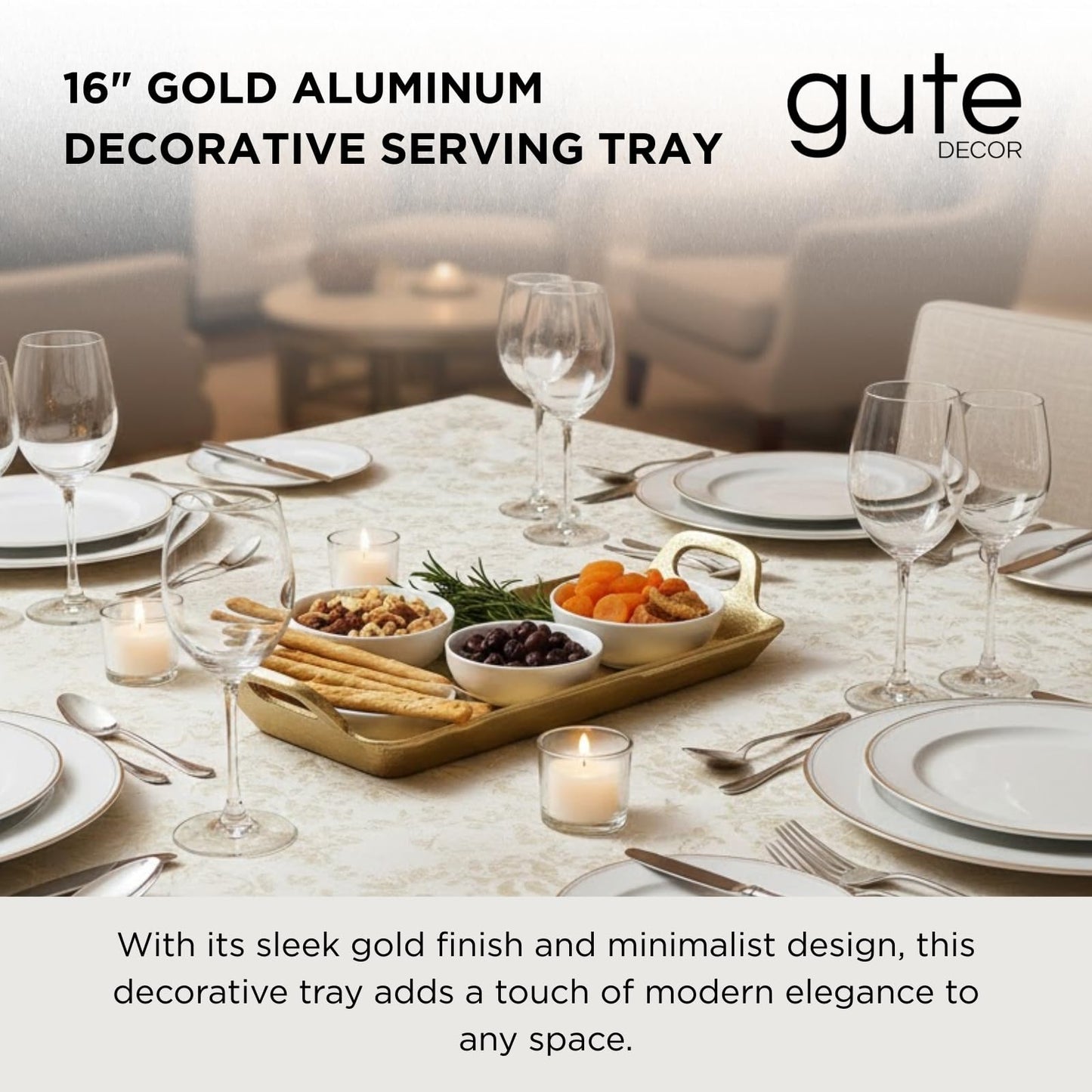 Small Gold And Aluminum Decorative Serving Tray