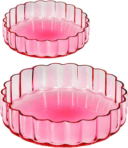 Blush Pink Glass Flower Wave Plates Set of 2