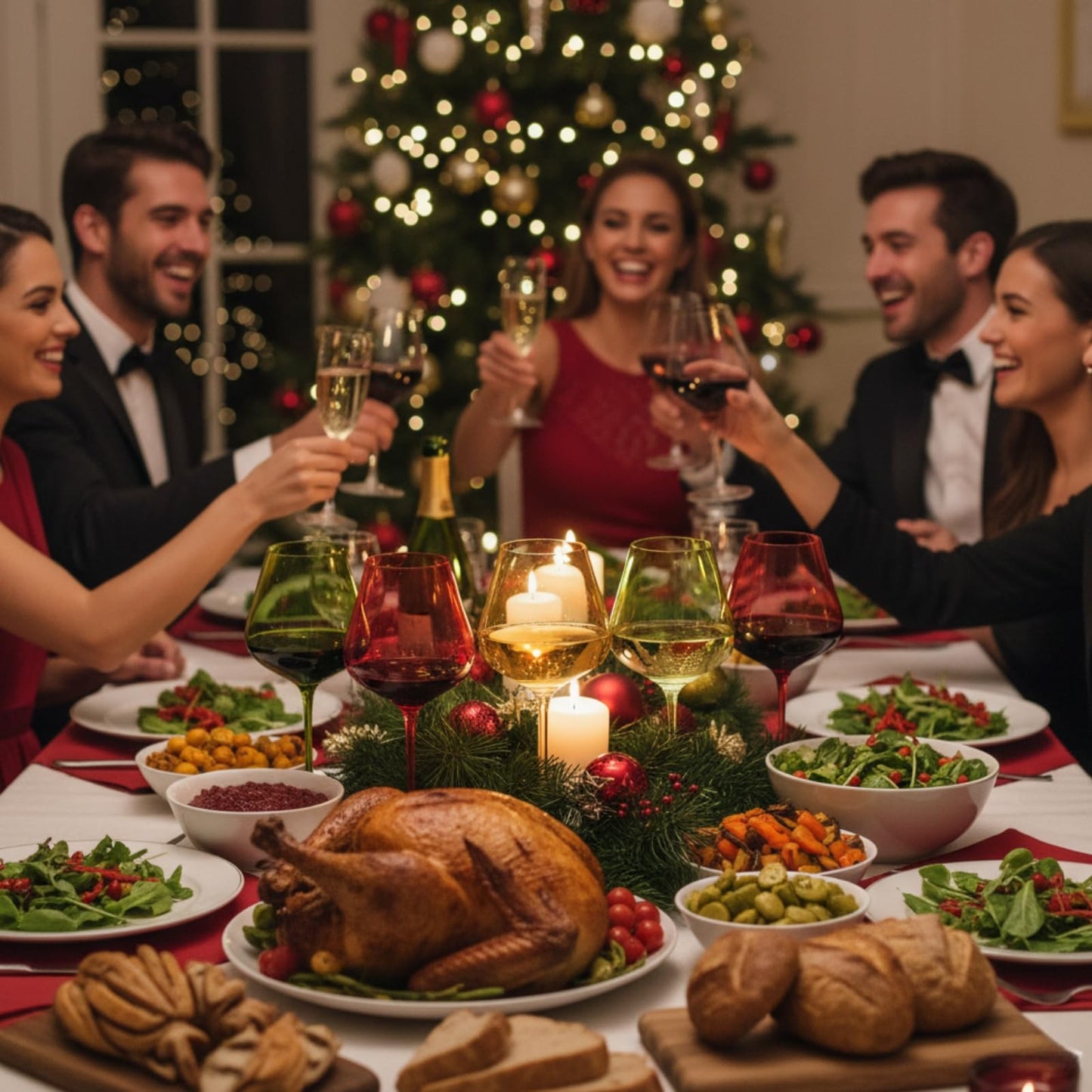 Christmas Wine Glasses Set And Five Goblets