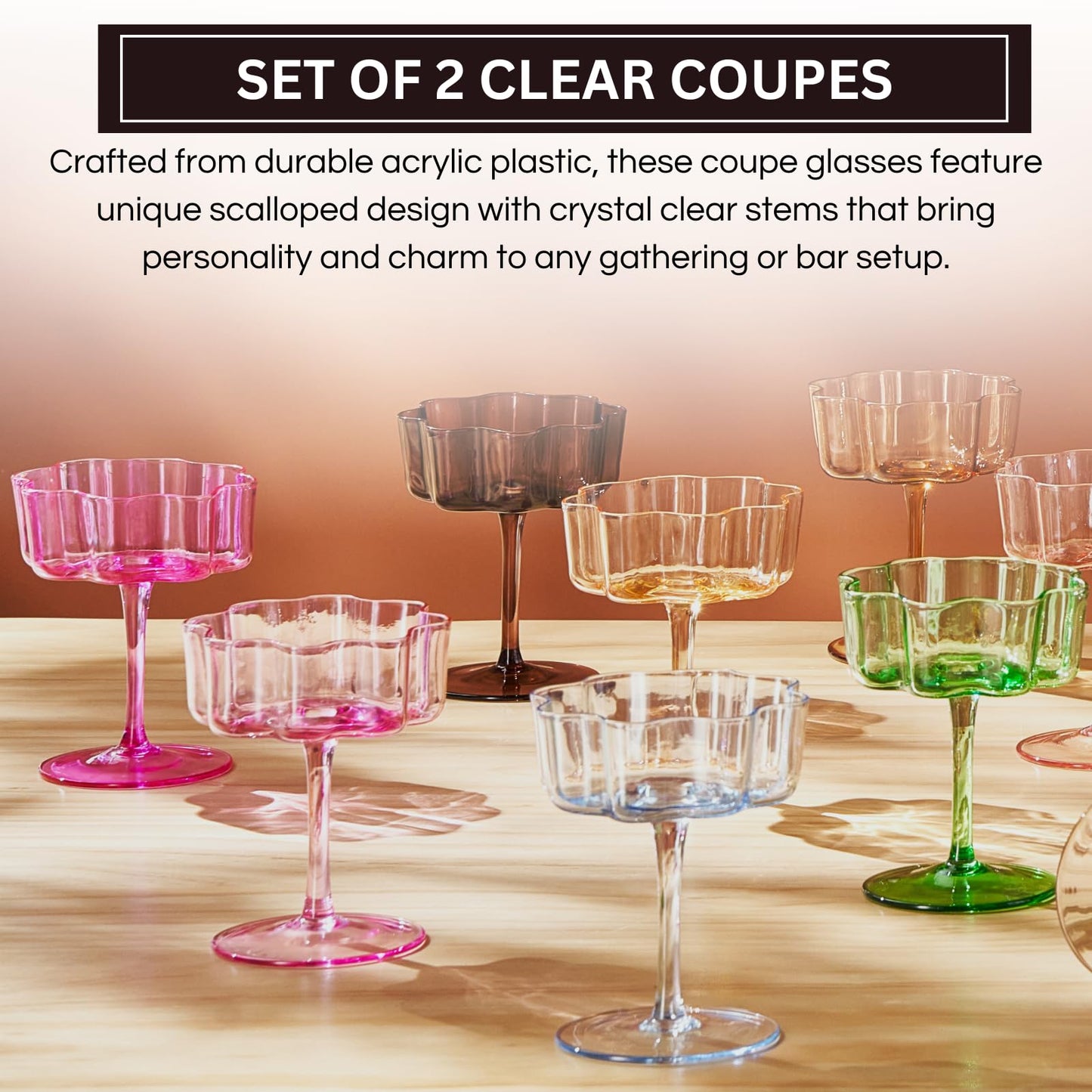 Flower Wave Cocktail Coupe and Glass Set Of 2