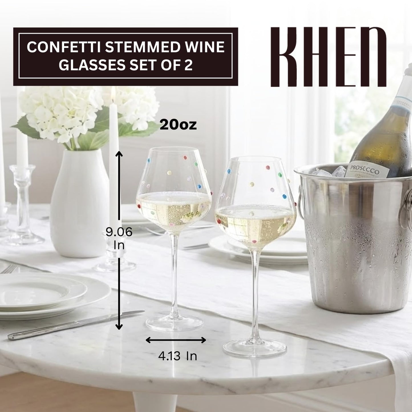 Confetti Stemmed Wine Glasses Clear Set of 2