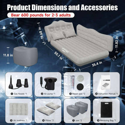 Backseat air mattress for SUV/Truck by Dikasun, grey, 35.4in x 55.1in on Tampa Home & Garden Store