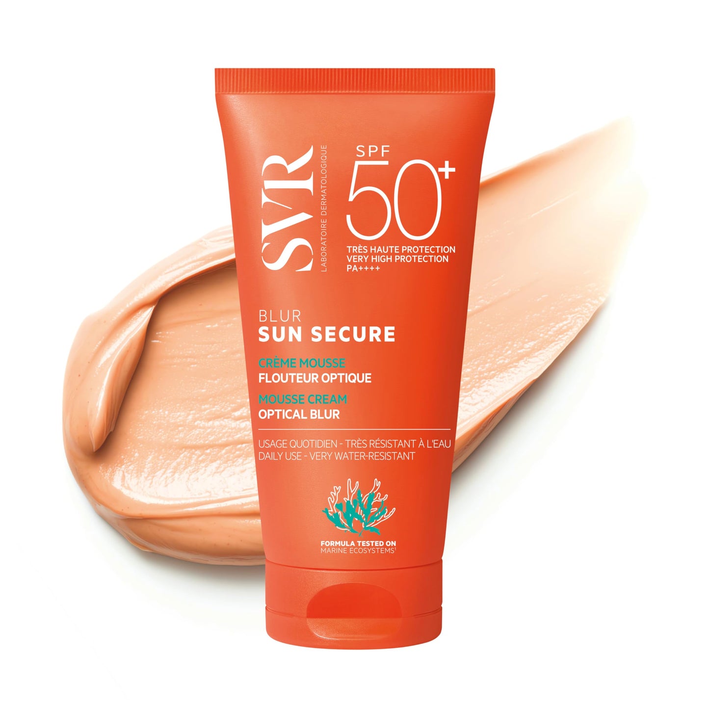 Sunscreen SVR Blur Sun Secure SPF50+ orange tube, non-comedogenic protection on Tampa Home & Garden Store