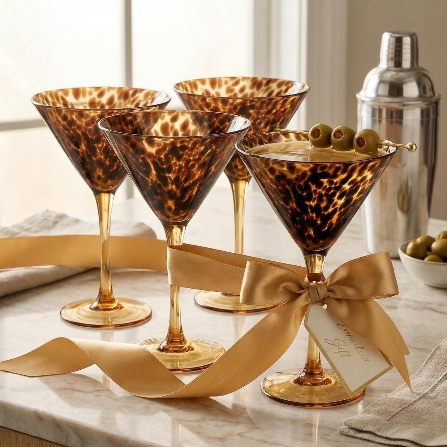 Tortoise Leopard Print Martini Glass Set of 4