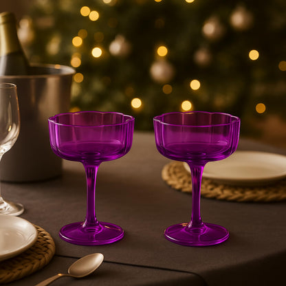 Flower Wave Amethyst Cocktail Glasses Set of Two