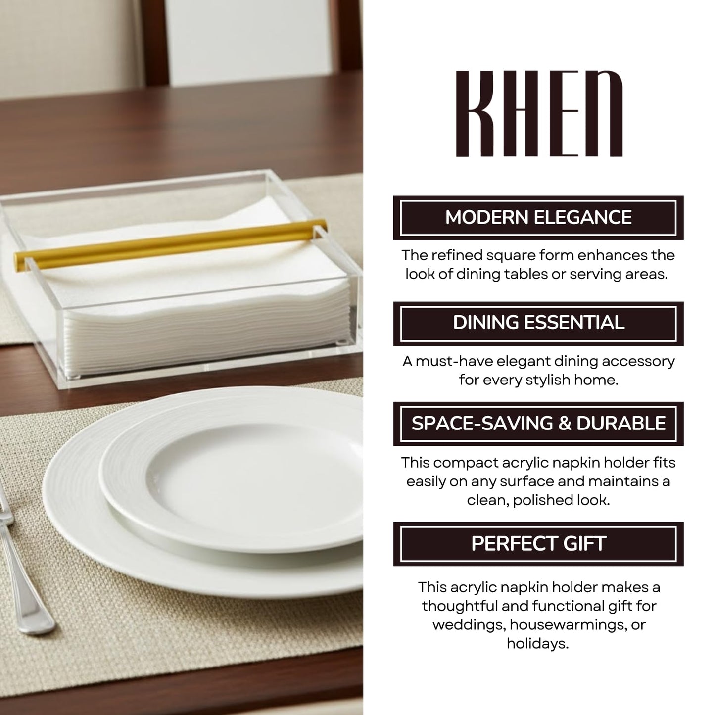 Clear and Gold Square Napkin Holder Table Decor