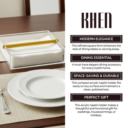 Clear and Gold Square Napkin Holder Table Decor