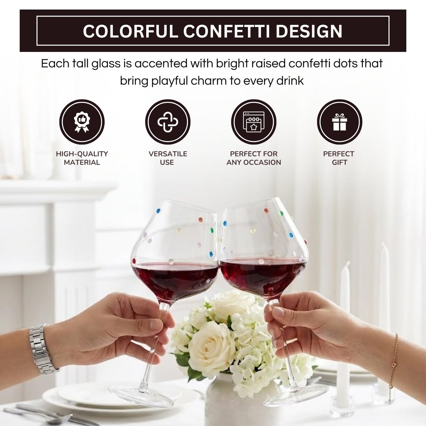 Confetti Stemmed Wine Glasses Clear Set of 2