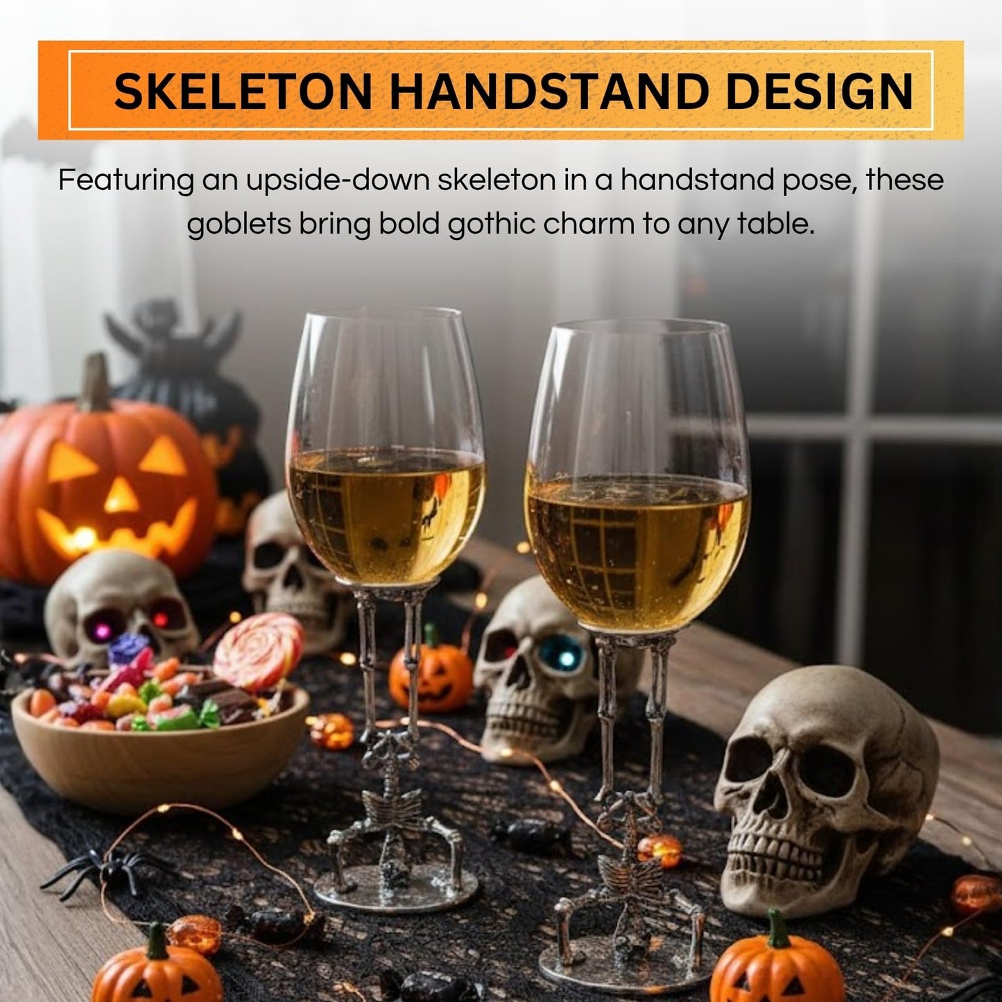 Spooky Skeleton Wine Glasses Set of Two and Decor