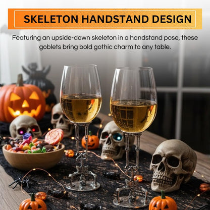 Spooky Skeleton Wine Glasses Set of Two and Decor