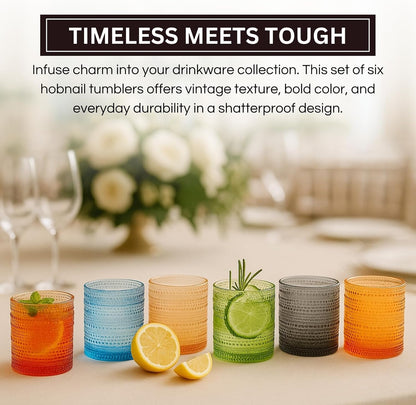 Set of Retro Hobnail and Acrylic Lowball Glasses
