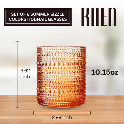 Set of 6 Hobnail Glasses for Summer Colors
