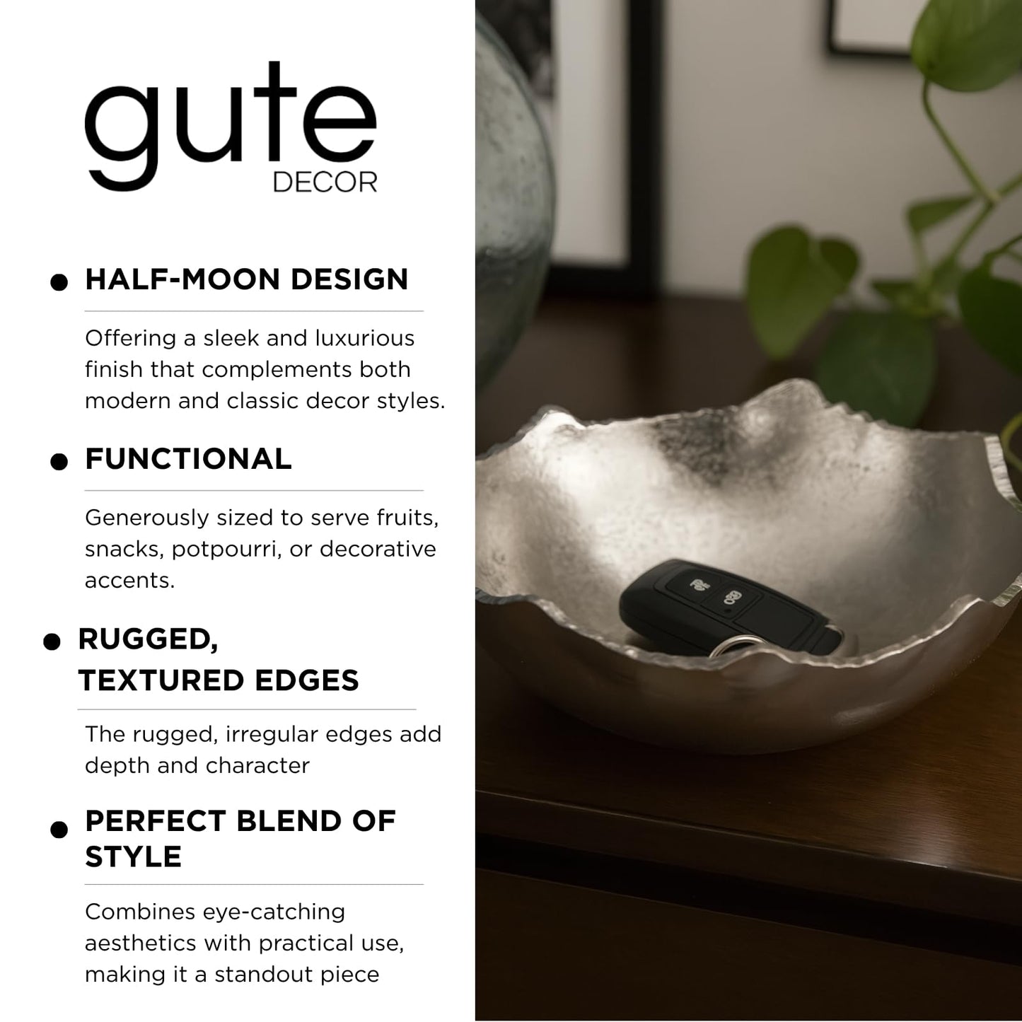 Silver and Brass Half Moon Decorative Bowl