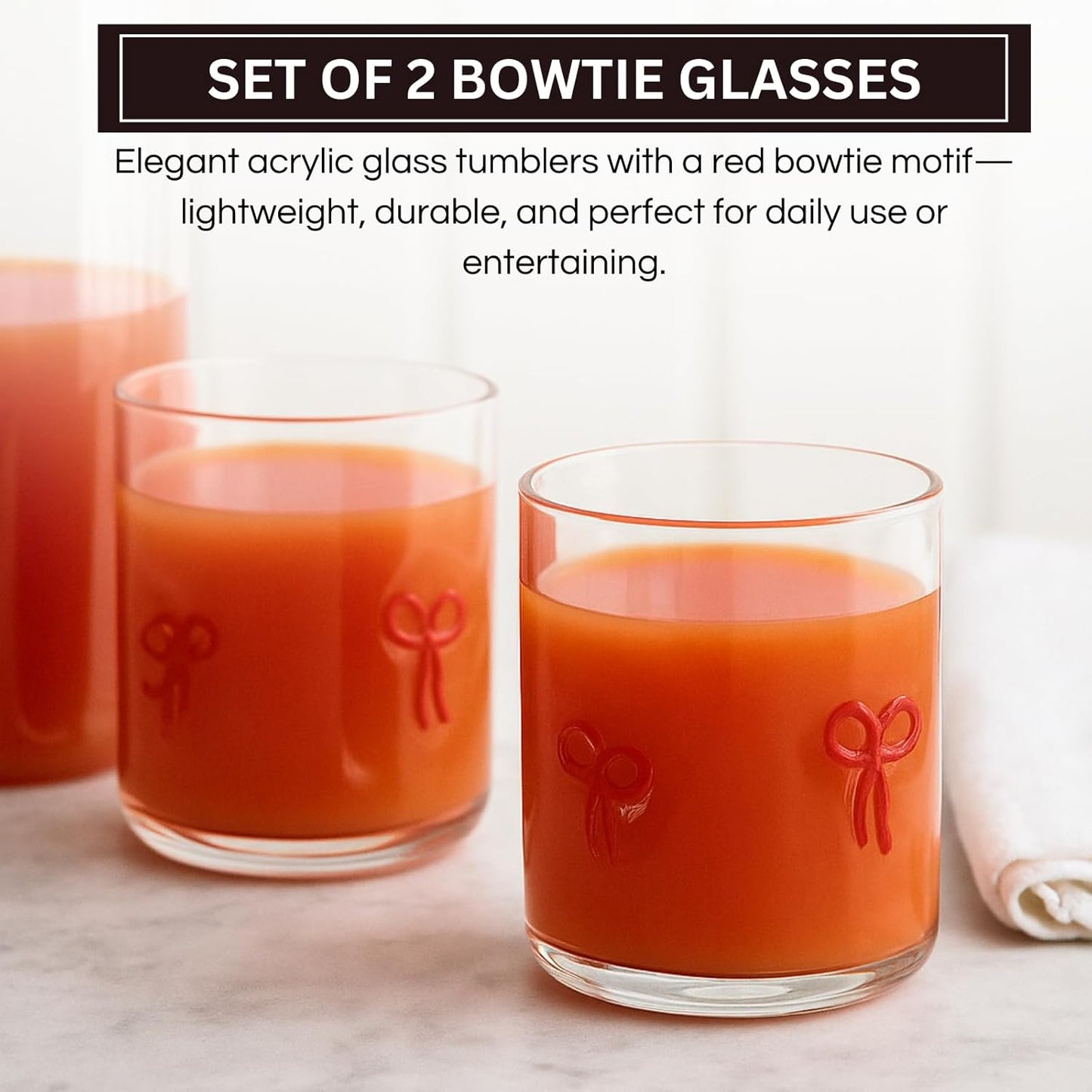 Red Bowtie Clear Acrylic Tumbler Set of Two