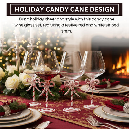 Christmas Candy Cane Stem Wine Glasses A Pair