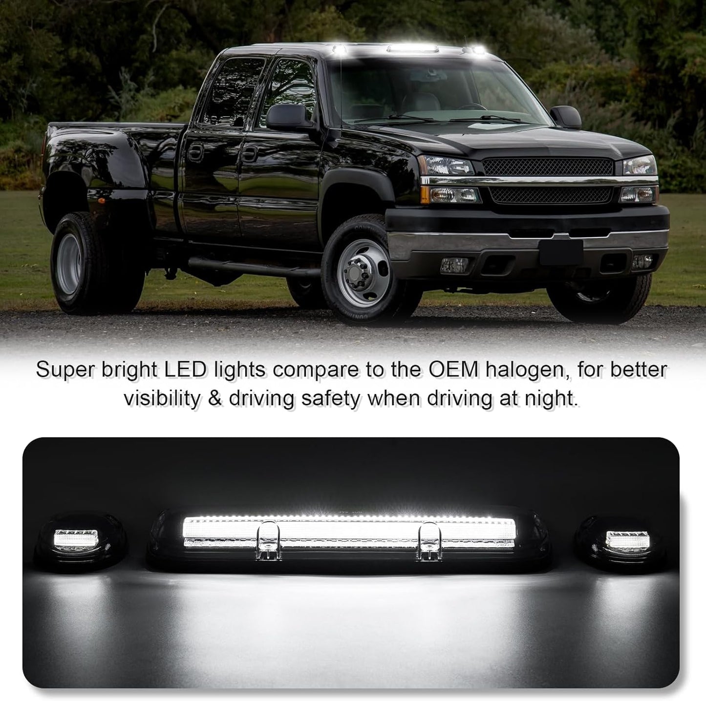 AutoLEDTech.com 2000-2006 GMC Chevy HD smoked white amber LED roof cab lights, exterior lighting on Tampa Home & Garden Store