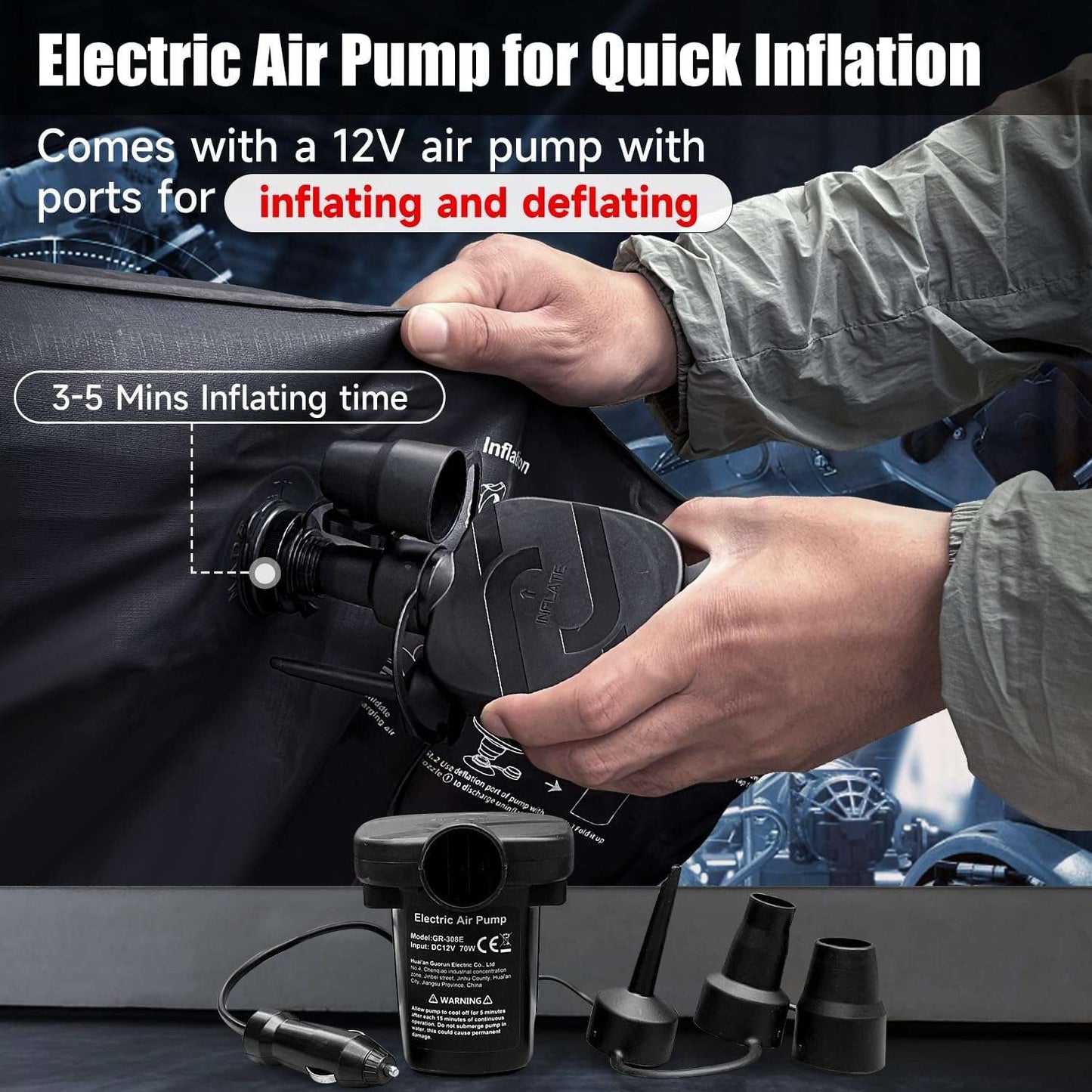 Backseat air mattress for SUV/Car/Truck by Dikasun Outdoor, black with electric air pump on Tampa Home & Garden Store