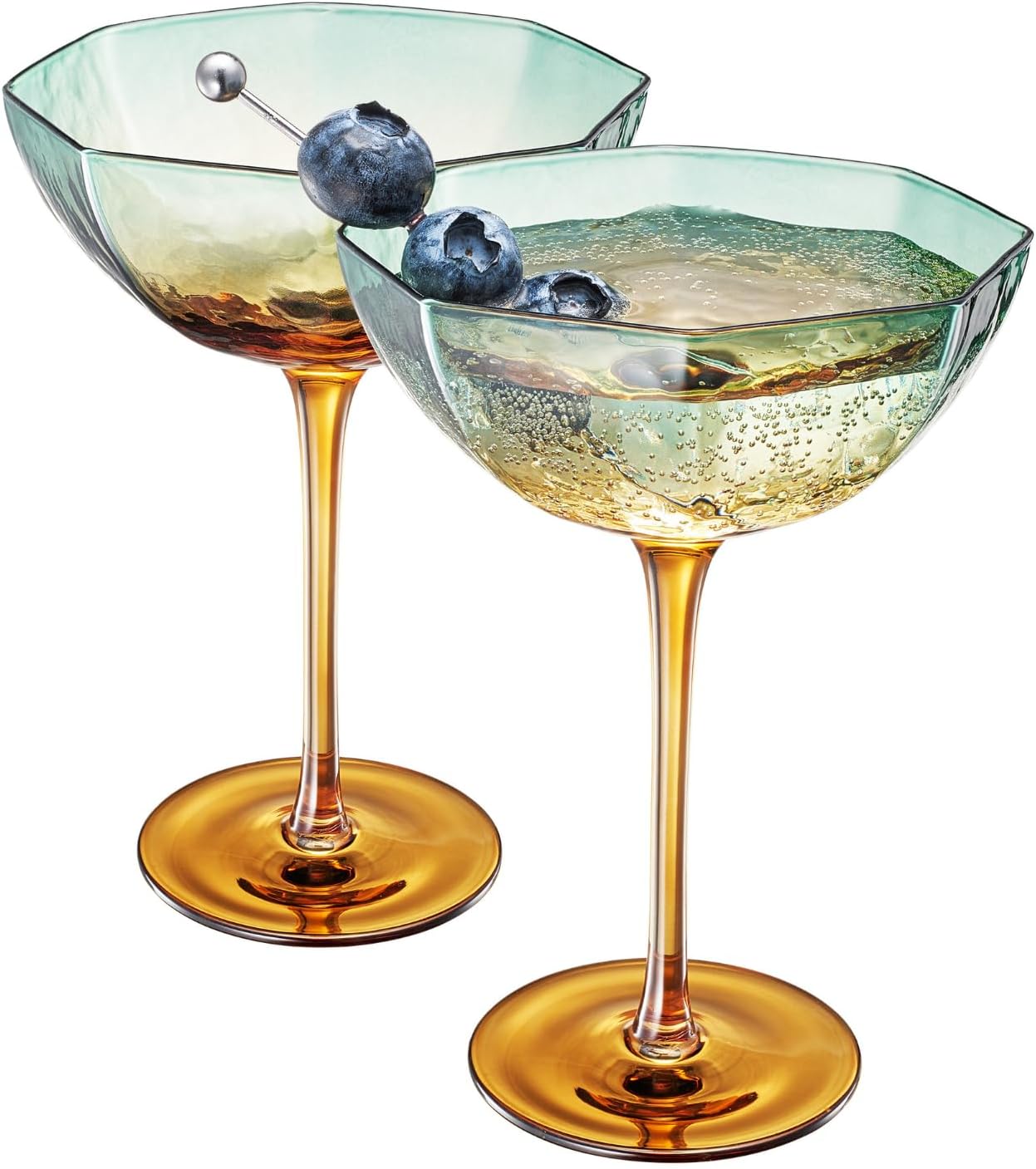 Elegant Hexagonal Teal and Brown Coupe Glasses