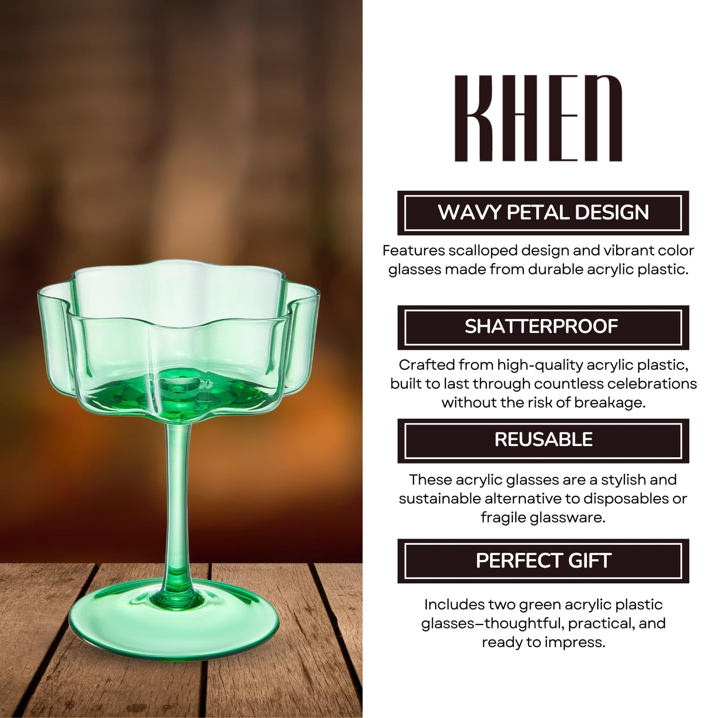 Jade Green Flower Champagne Coupes Set of Two