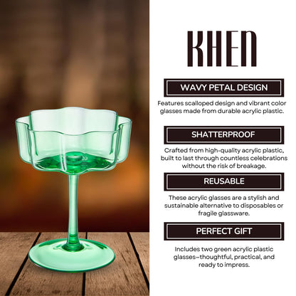 Jade Green Flower Champagne Coupes Set of Two