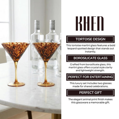 Tortoise And Leopard Print Martini Glass Set