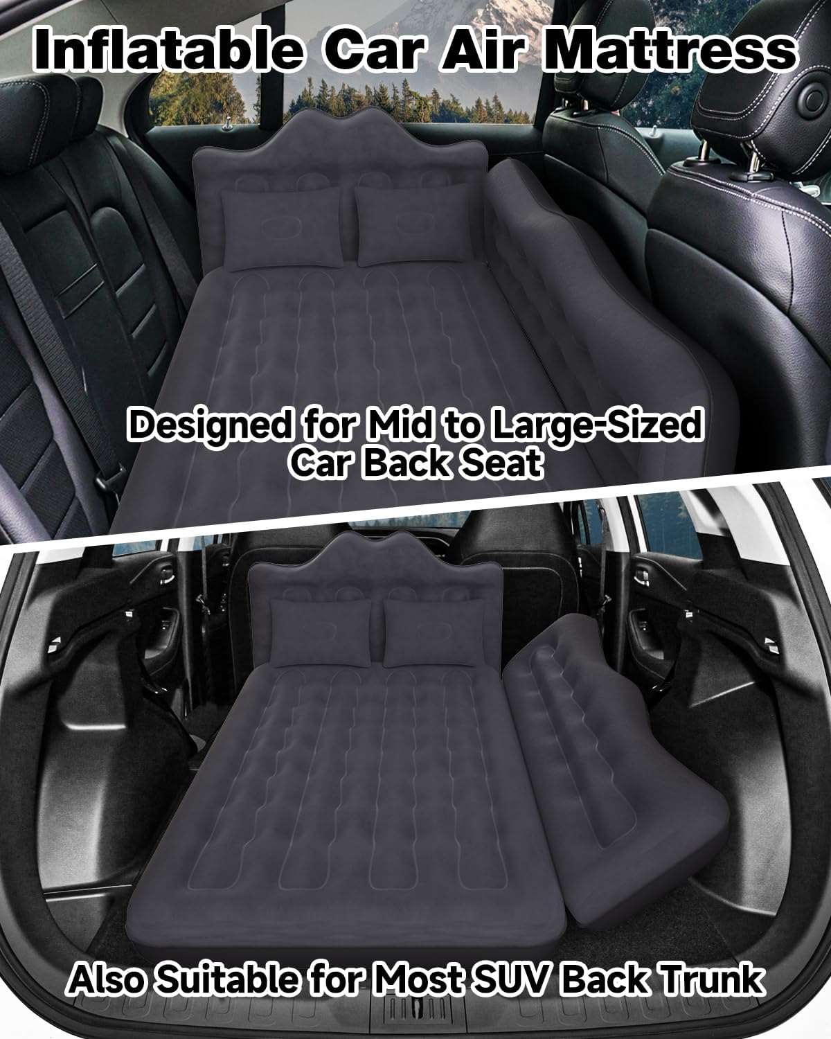 Umbrauto gray back-seat inflatable air mattress with two pillows for mid to large cars on Tampa Home & Garden Store