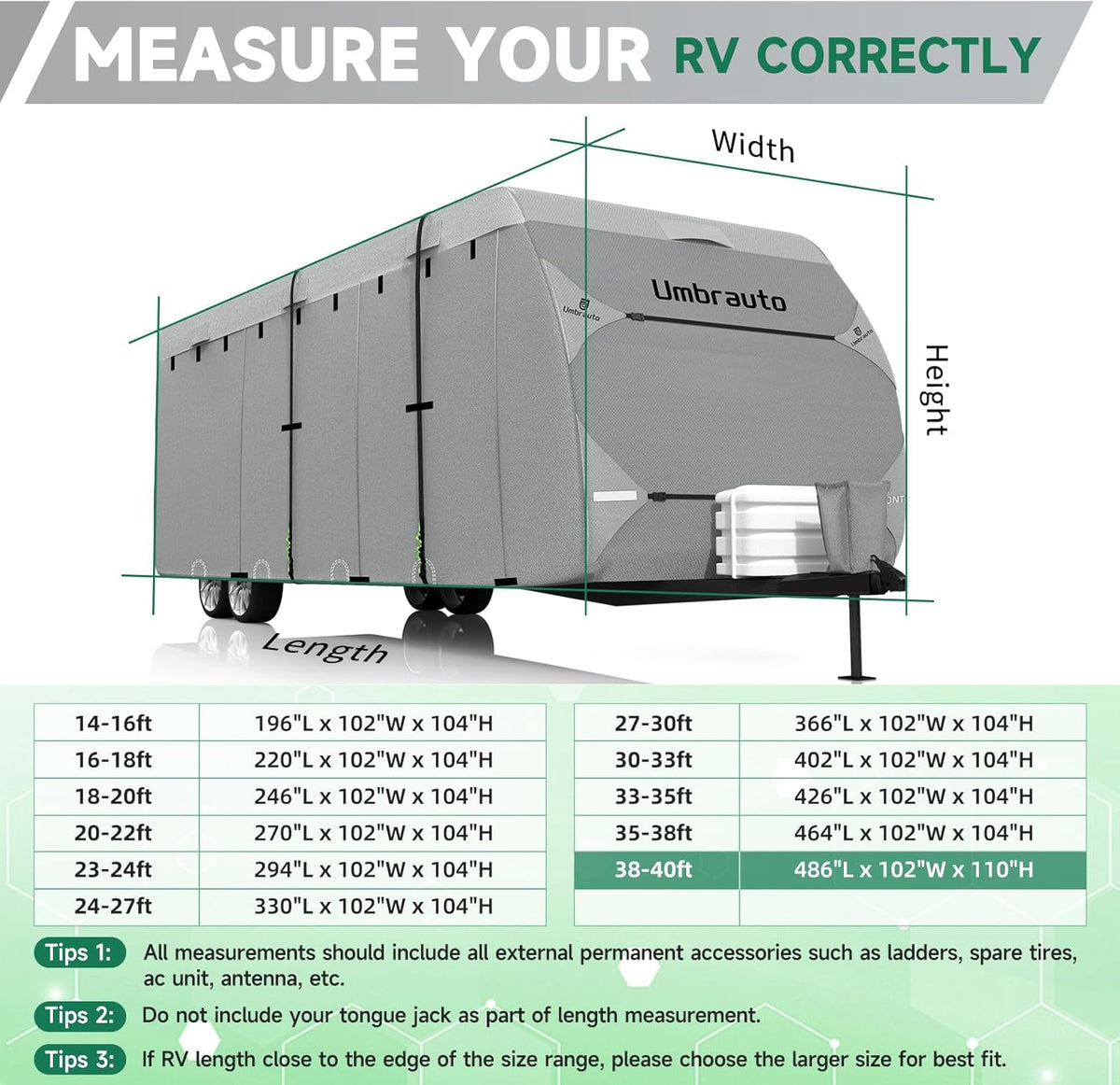 Umbrauto large travel trailer RV cover in grey hi-tech fabric with windproof ropes on Tampa Home & Garden Store