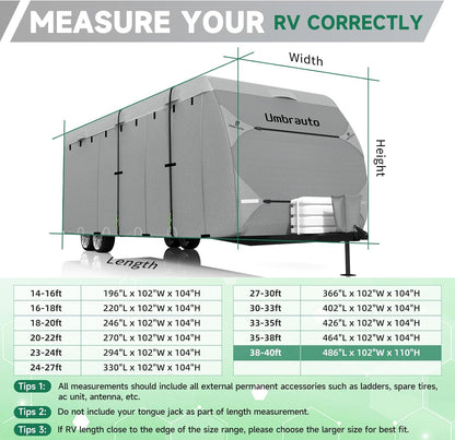 Umbrauto large travel trailer RV cover in grey hi-tech fabric with windproof ropes on Tampa Home & Garden Store