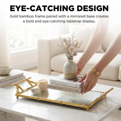 Large Gold Mirrored Tray With Bamboo And Display