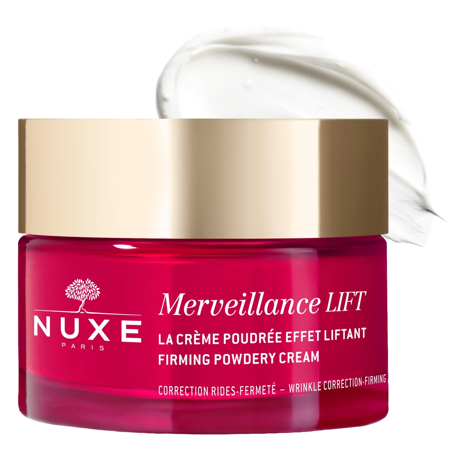 Face cream Nuxe Merveillance Lift pink jar with gold lid and white cream swirl on Tampa Home & Garden Store