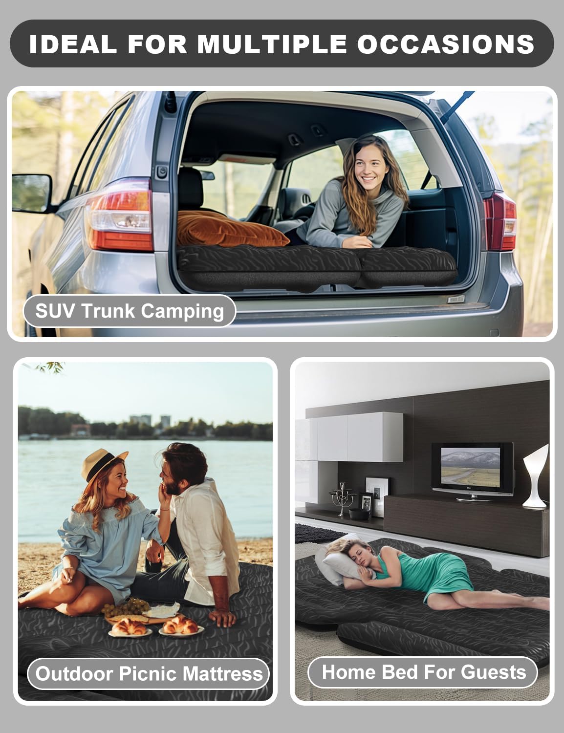 Umbrauto 63in SUV mattress grey with pump; trunk camping 3-scene collage on Tampa Home & Garden Store