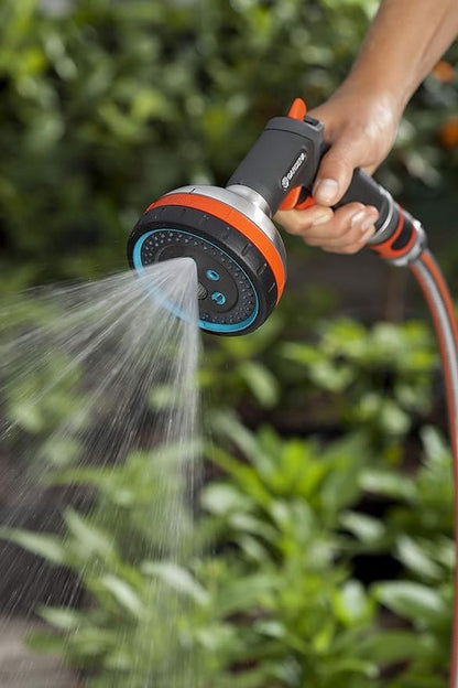 Gardena Premium Multi Sprayer garden hose nozzle with five spray patterns, black/orange on Tampa Home & Garden Store