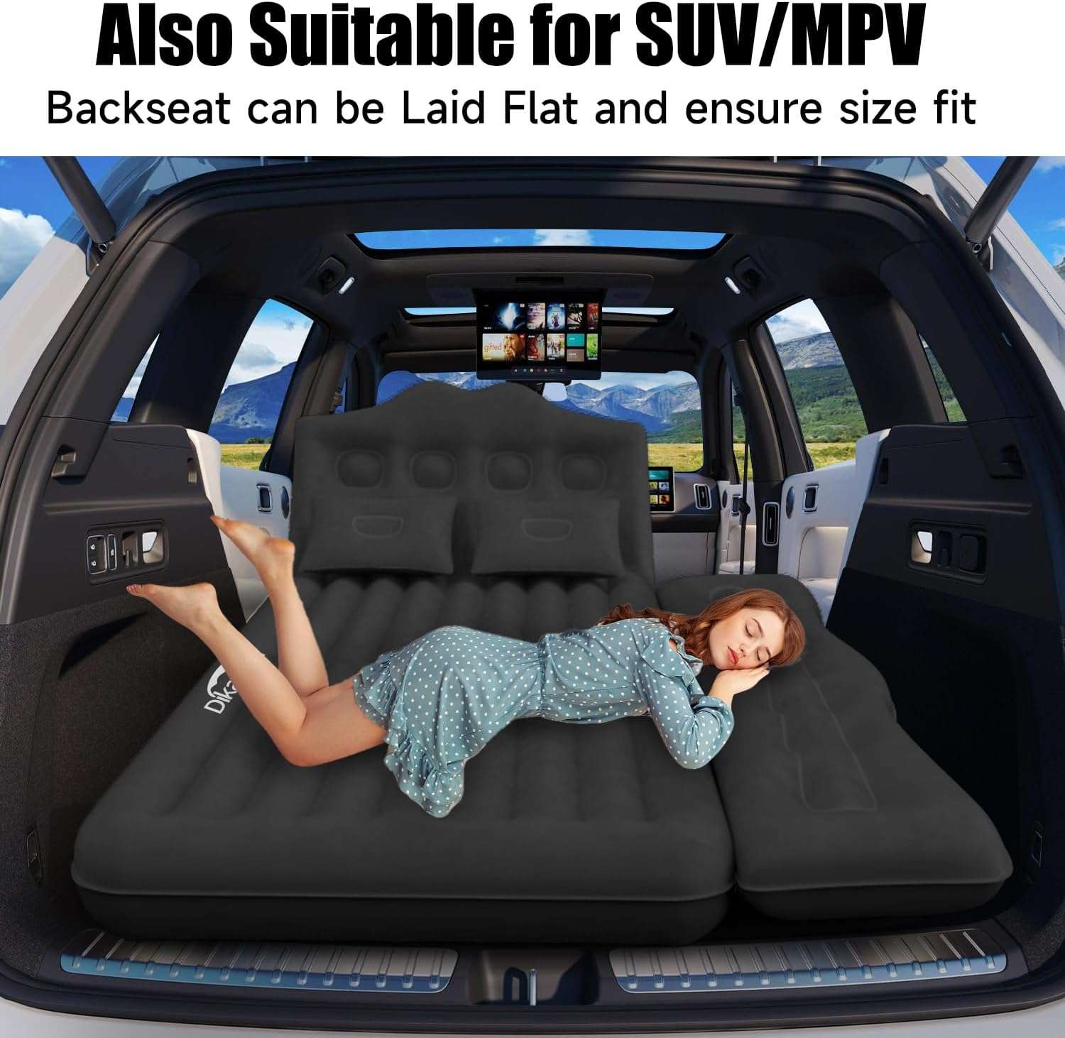 Backseat air mattress Dikasun Outdoor, black thick inflatable SUV bed, 35.4'' width on Tampa Home & Garden Store
