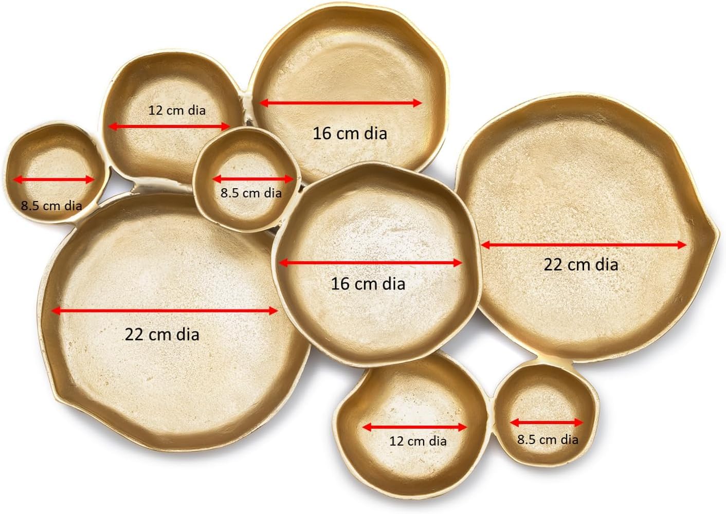 Cluster of Nine Decorative Gold Serving Bowls