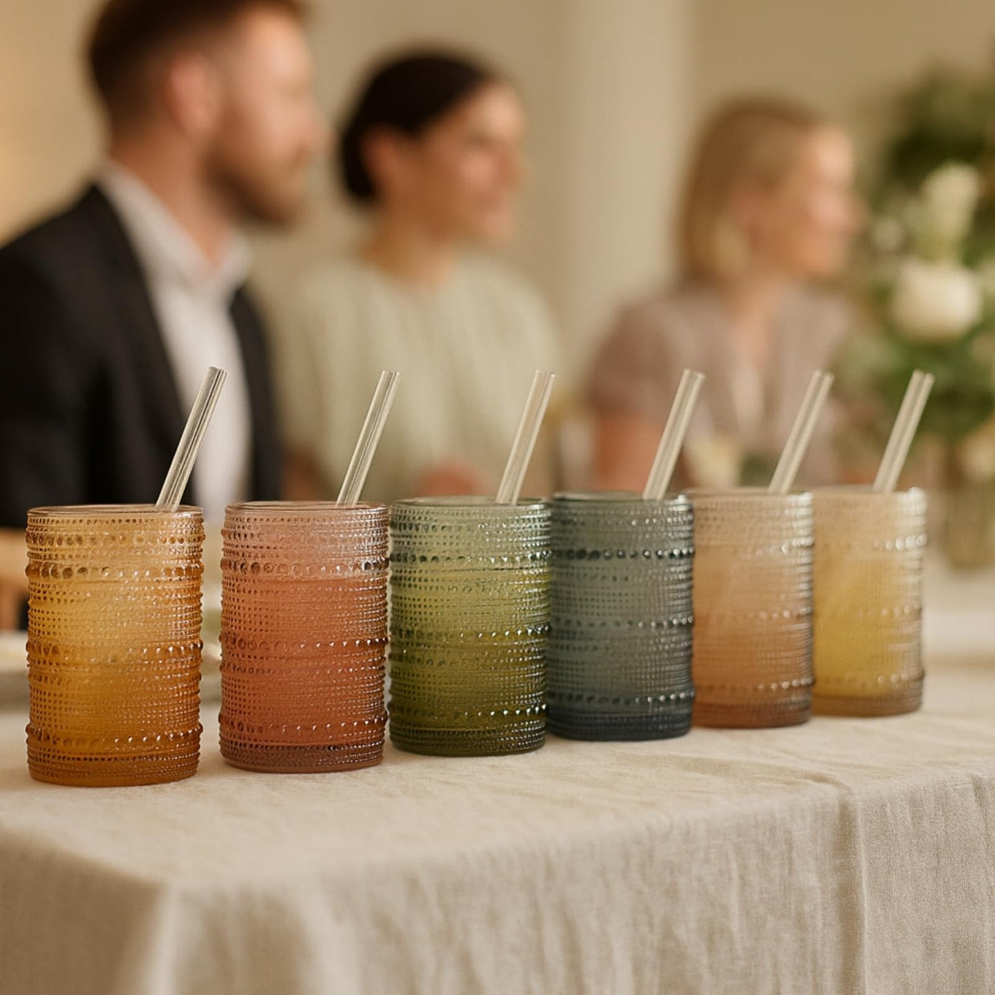 Khen Hobnail Drinking Glasses and Matching Straws